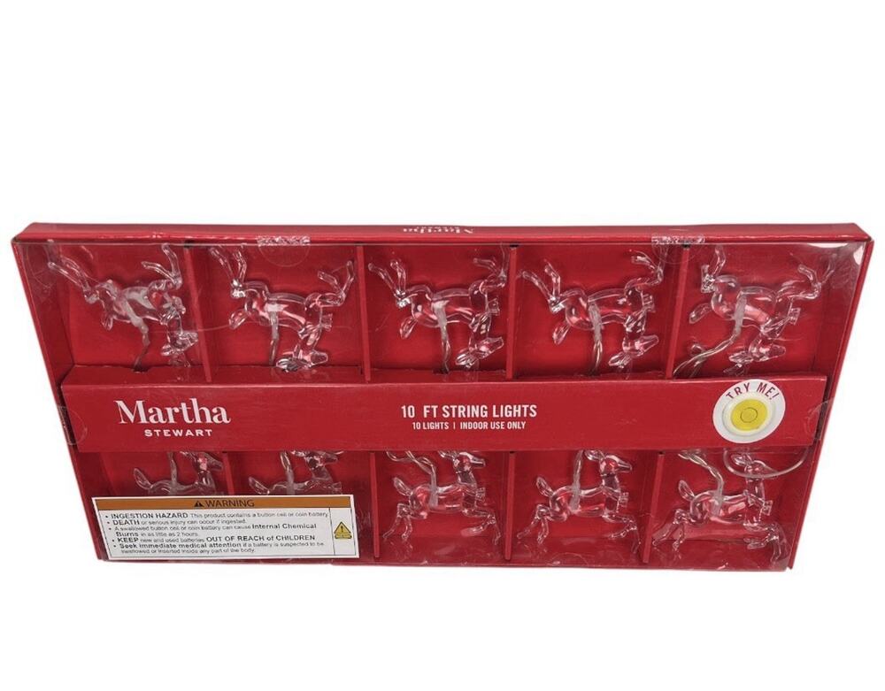 Martha Stewart LED Reindeer String Lights Christmas Holiday 10FT 10 Lights NIB